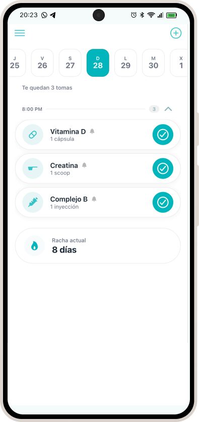 NutriPill mostrando las tomas del día