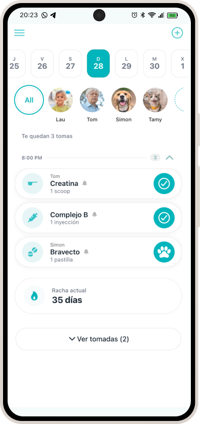 NutriPill mostrando tomas programadas por perfil