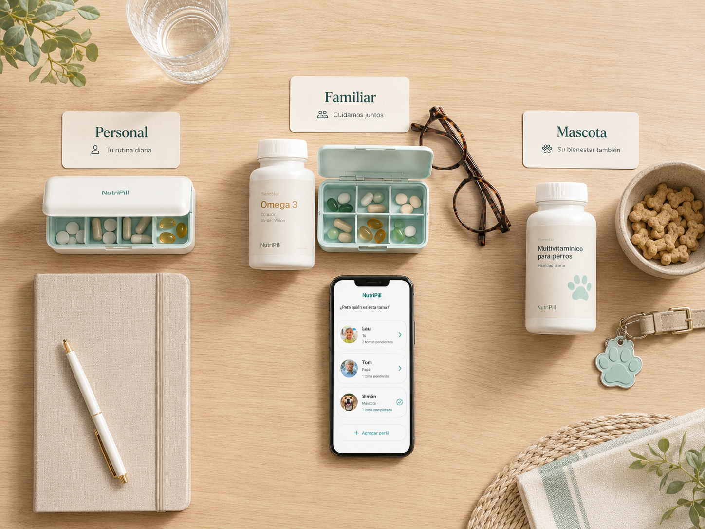NutriPill Premium: perfiles personal, familiar y mascota